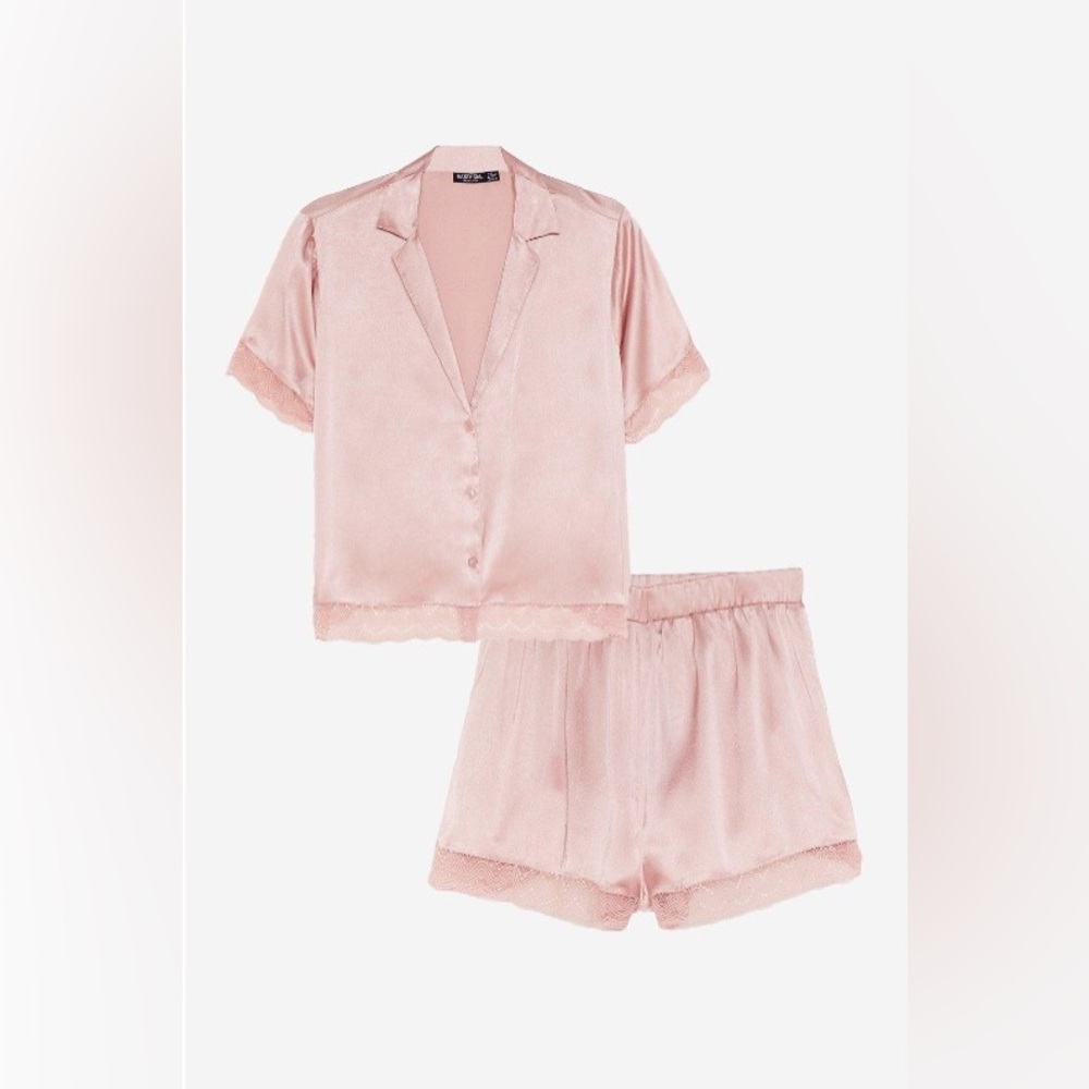 NWOT Nasty Gal Lace Trim Shirt and Shorts‎ Pajama Set